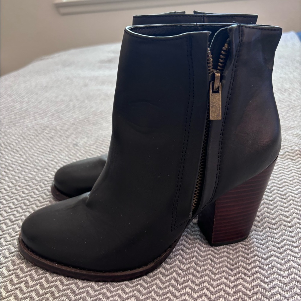 Silence + Noise Stacked Heel Leather Booties